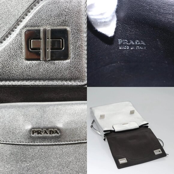 PRADA Chain Hand Bag Leather 2way Silver Auth BD055AV - Picture 13 of 15